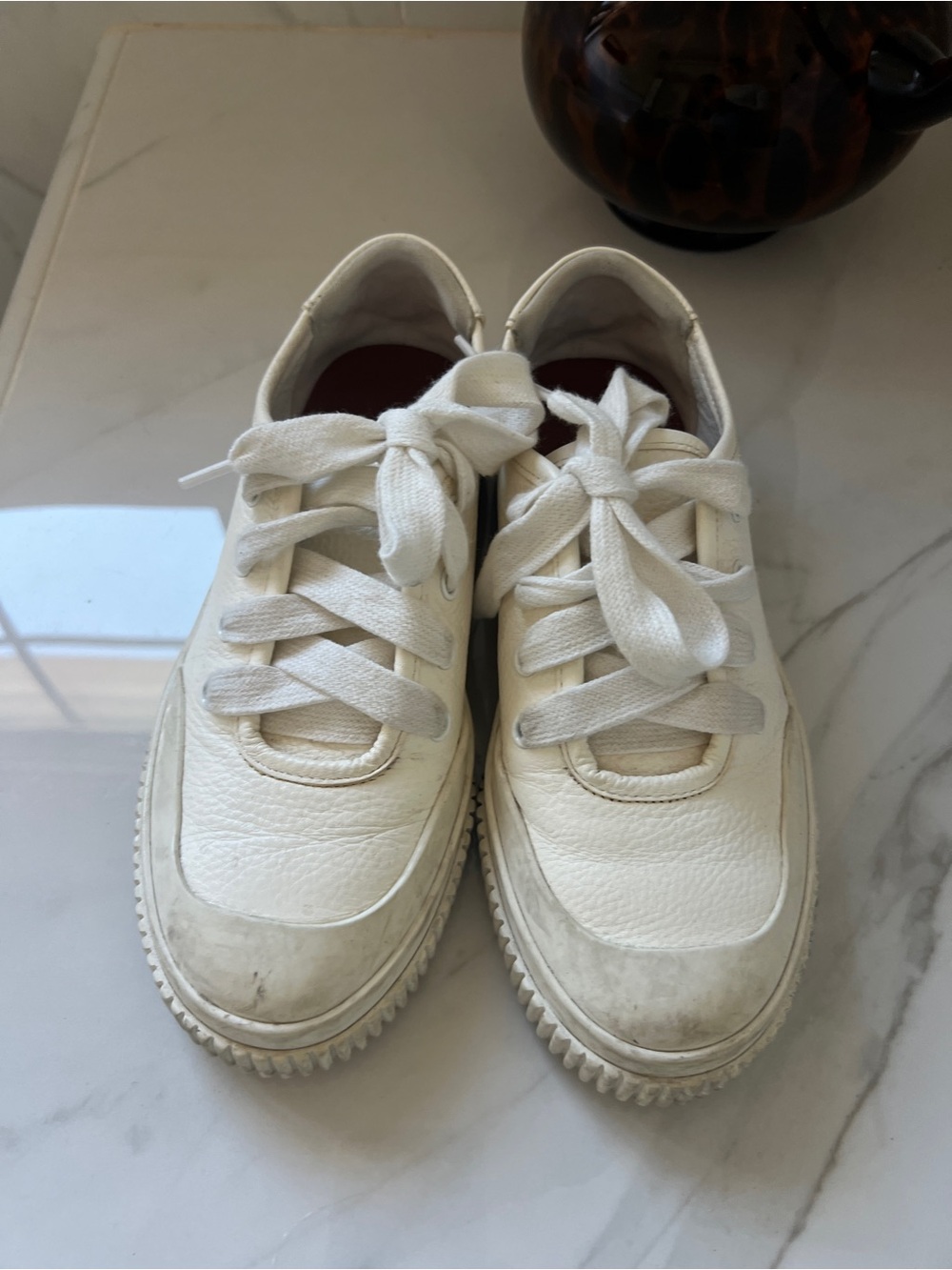 White Leather Lace-Up Sneakers